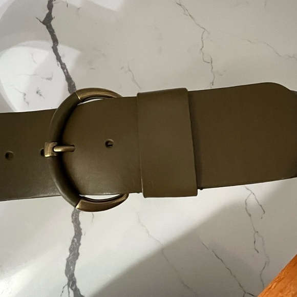 Talbots Wide Genuine Leather Olive Belt Brass and Leather Buckle Size Small - Picture 1 of 8